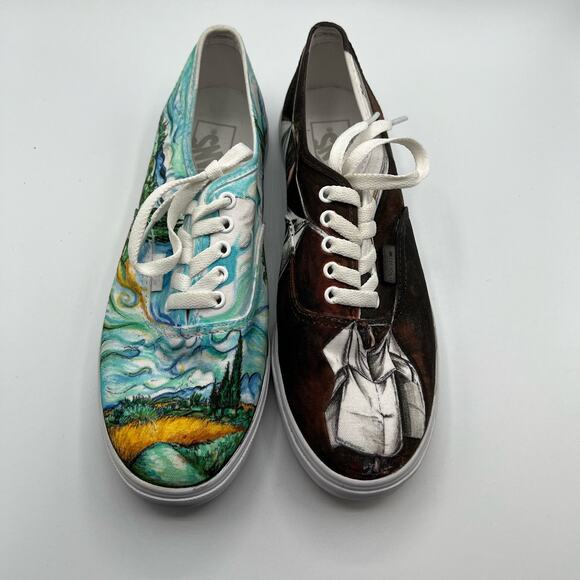 Vans Mens 6.5 Womens 8 Shoes Sneakers Blue Black Art Scenes Customized Skater - Picture 2 of 14